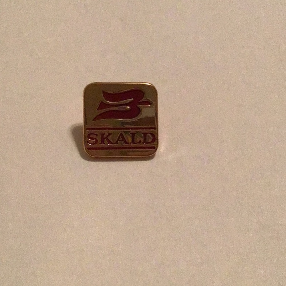 SKALD  Lapel Pin Gold Tone /Red. Pin